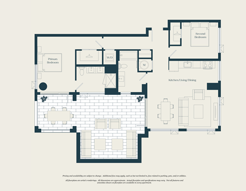 Floor plan for 2 beds, 2 baths, 1096 sqft